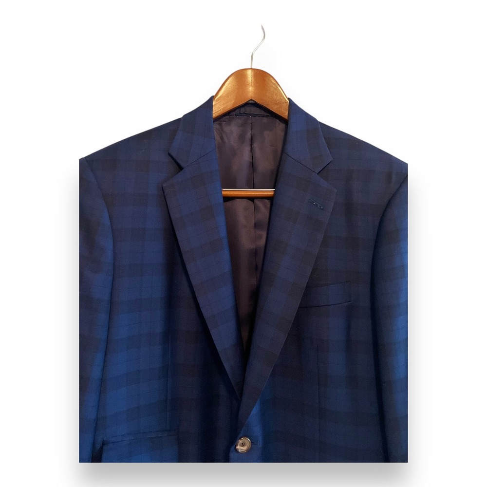 Dormeuil Amadeus 365 Blue Plaid Blazer Sport Coat Tailored Jacket Bespoke 42R